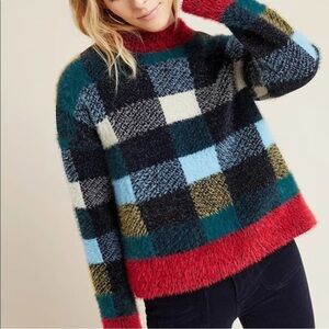 Anthropologie Moth Size Medium Imogene Chunky Fuzzy Eyelash Plaid Sweater